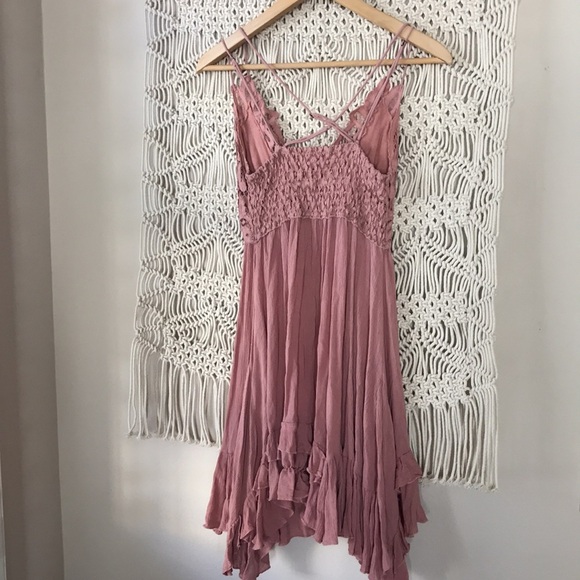 Free People boho Gypsy flowy pink lace mini dress sz Small - Picture 9 of 11
